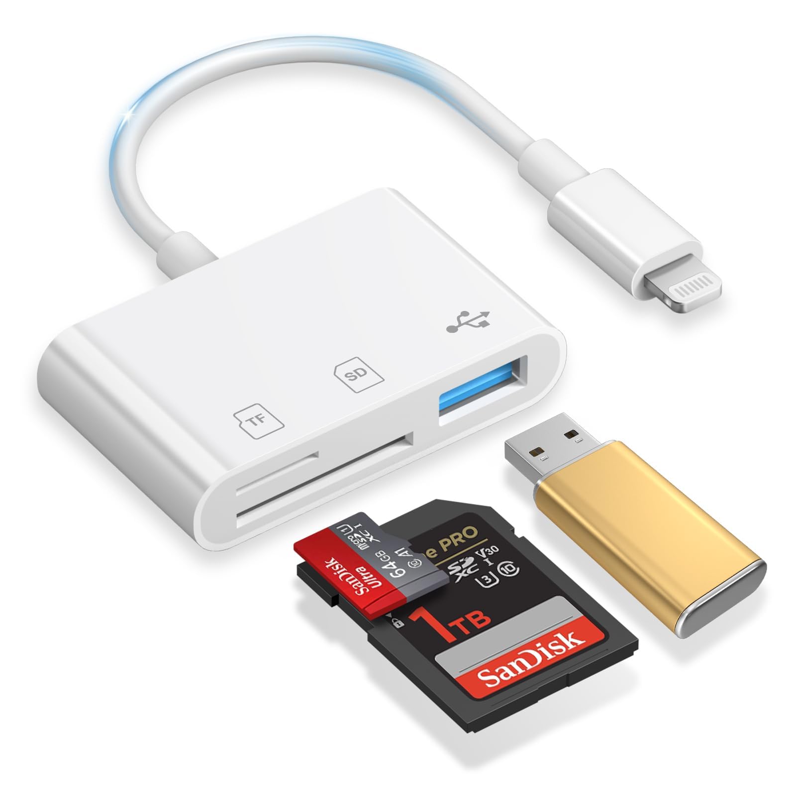 Amazon.com: SD Card Reader for iPhone, 3-in-1 Lightning to SD Card